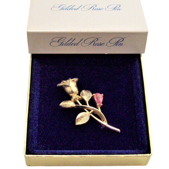 Avon Rose Flower Pin Brooch Gold Tone Vintage 1972 Gilded Rose - Picture 2 of 5